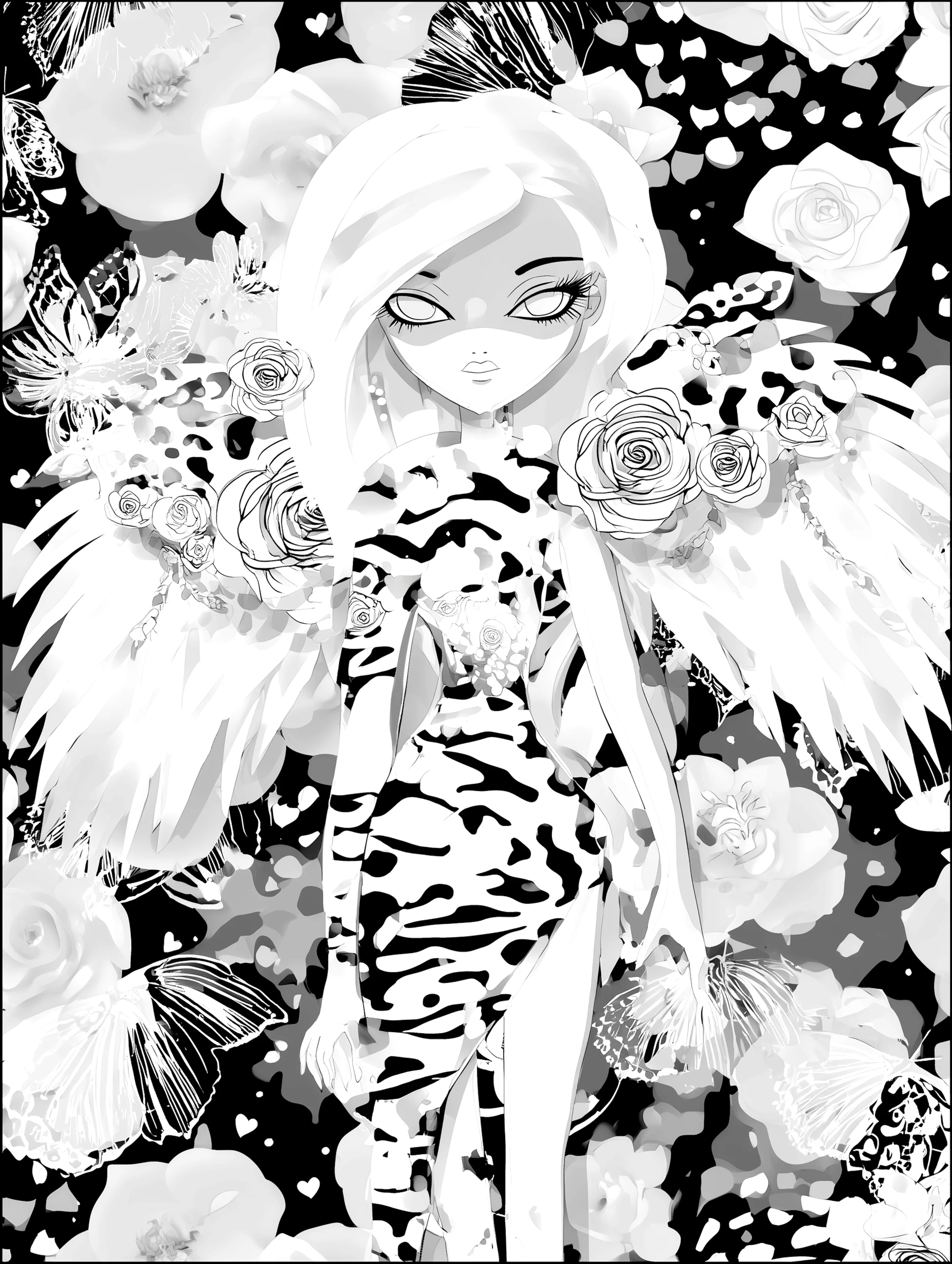 Free printable angel coloring page for adults featuring asymmetric dress angel